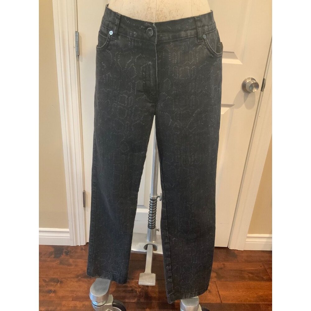 Escada Black Cropped Jeans Wiith Snakeskin Print, Size 40 (US 10)